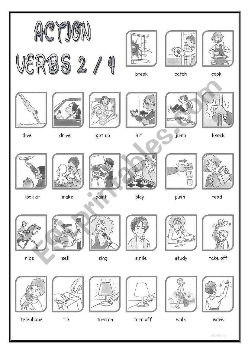 Action Verbs (B&W) 2/4 worksheet