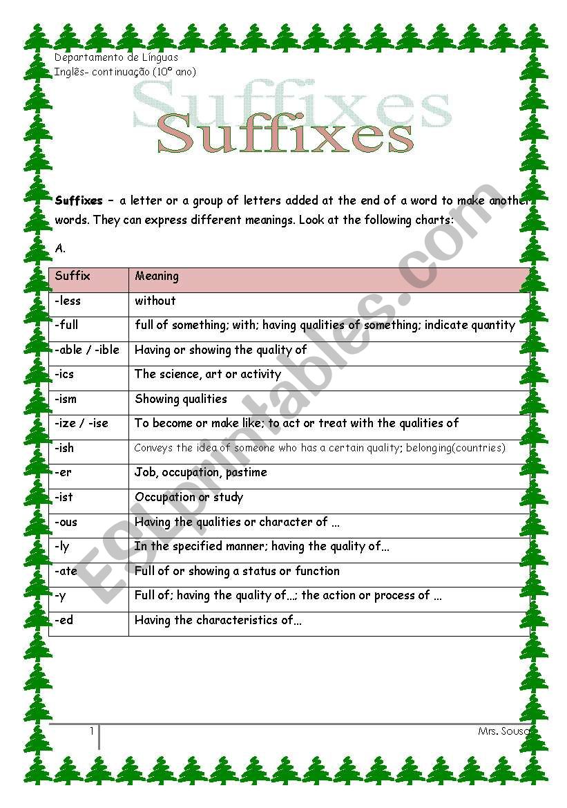 Suffixes worksheet