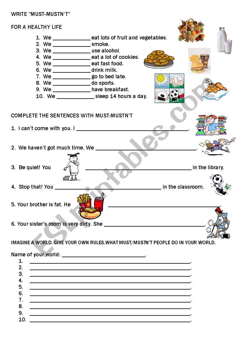 must-mustnÂ´t worksheet