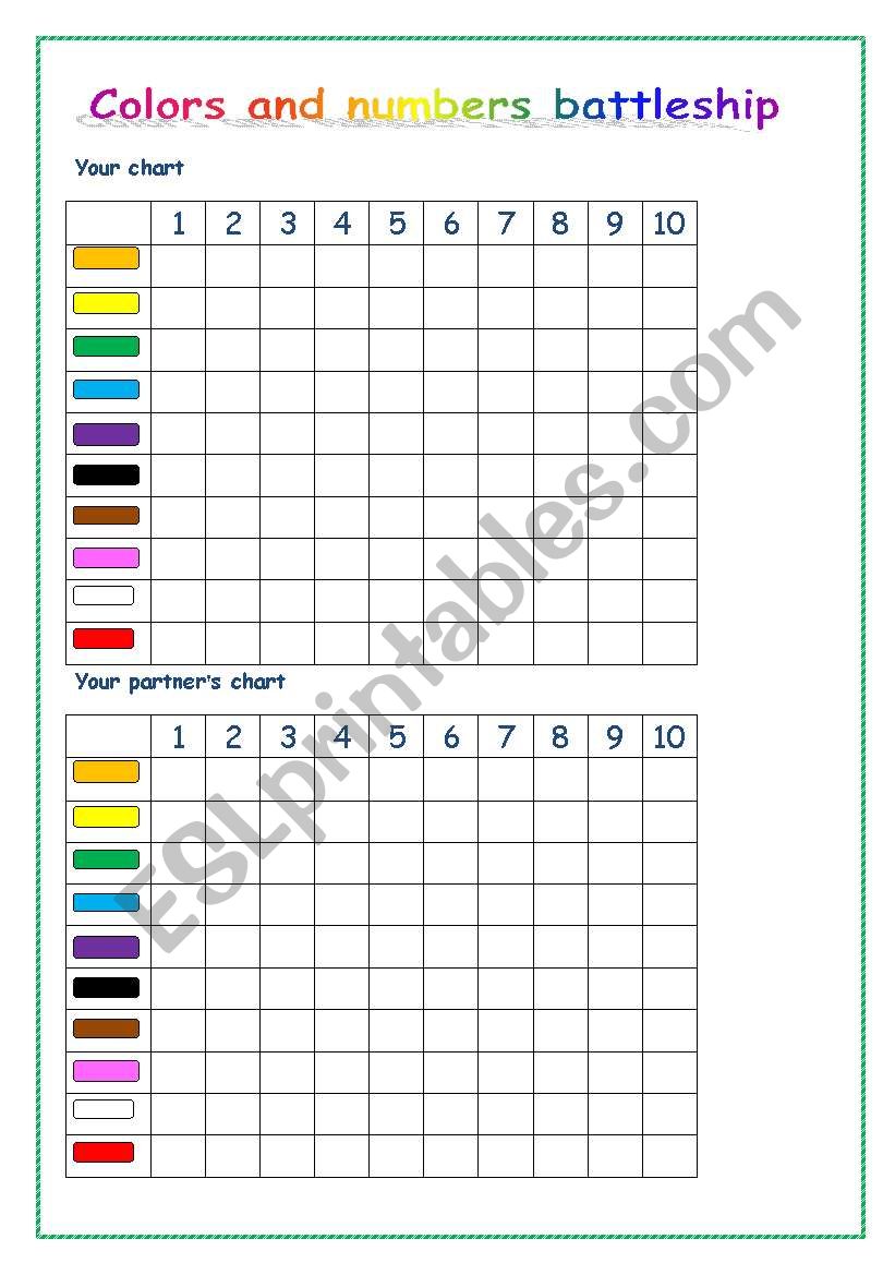 Colors and numbers battleship worksheet
