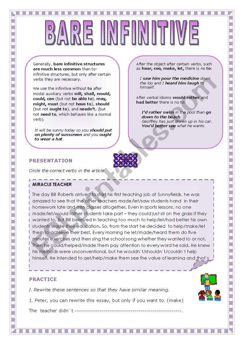 Bare infinitive worksheet