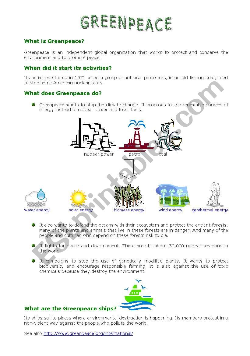 Greenpeace worksheet