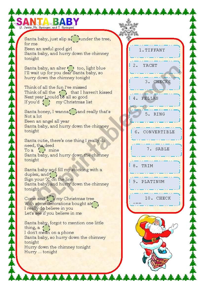 Santa Baby worksheet