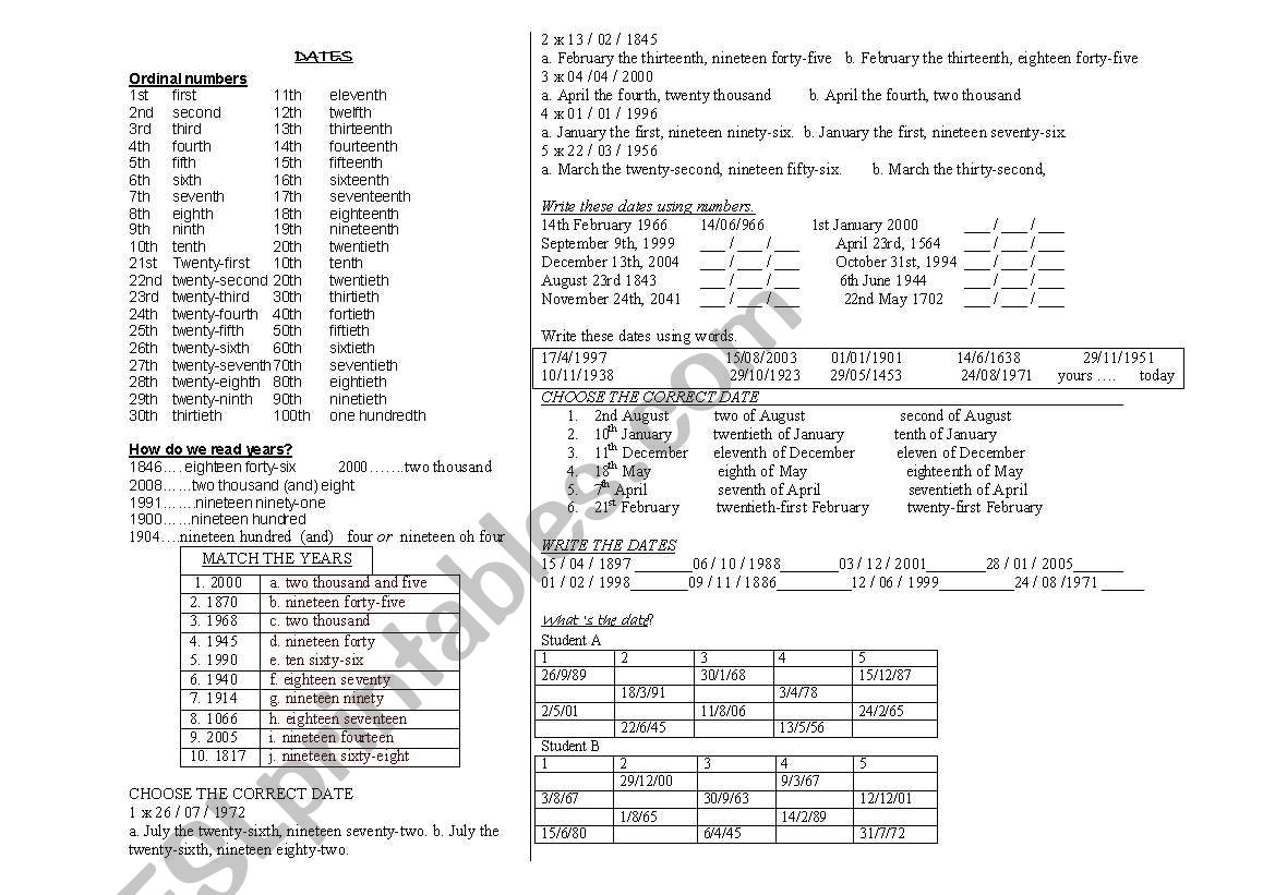 dates worksheet