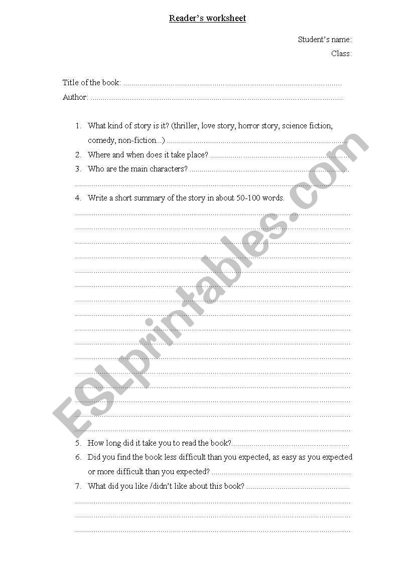 Reader´s worksheet worksheet