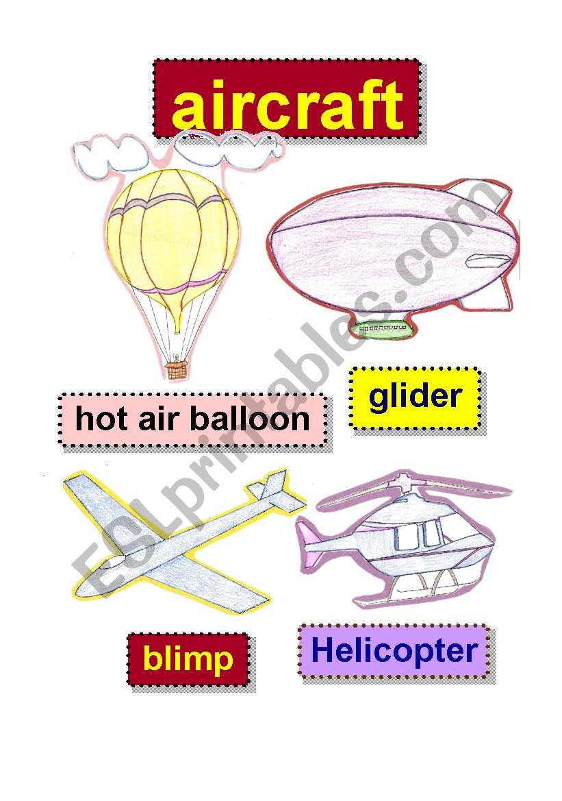 aircraft # 1 - flashcard - hot air balloon - glider - blimp - helicopter