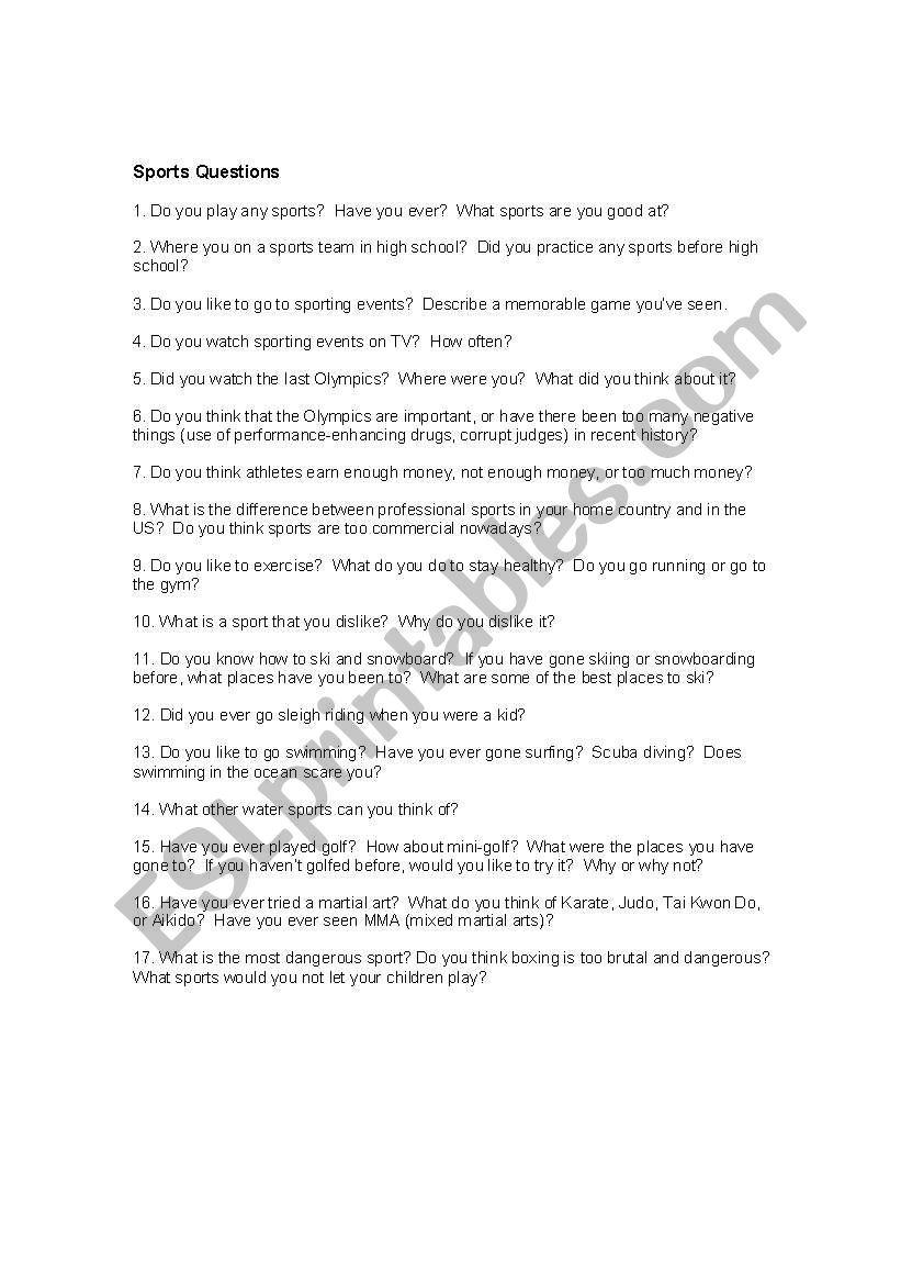 Sports Conversation Questions worksheet