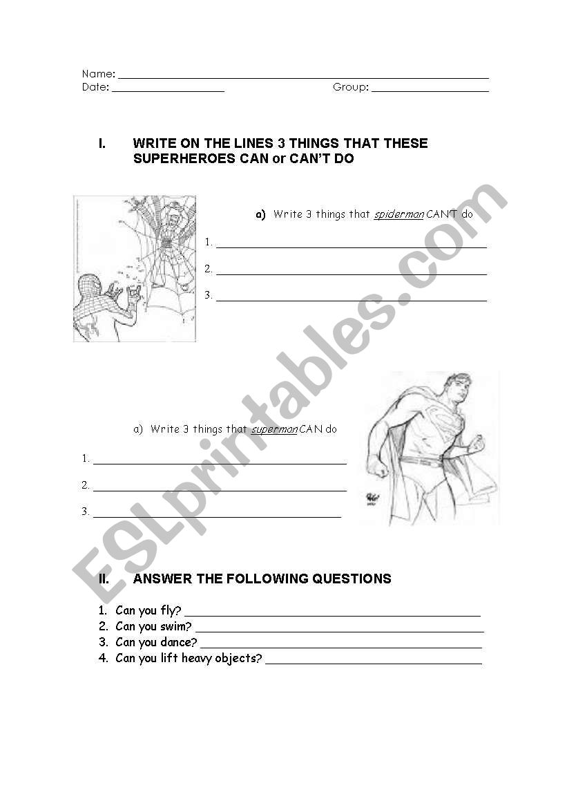 CAN / CANÂ´T DO (ABILITIES) worksheet