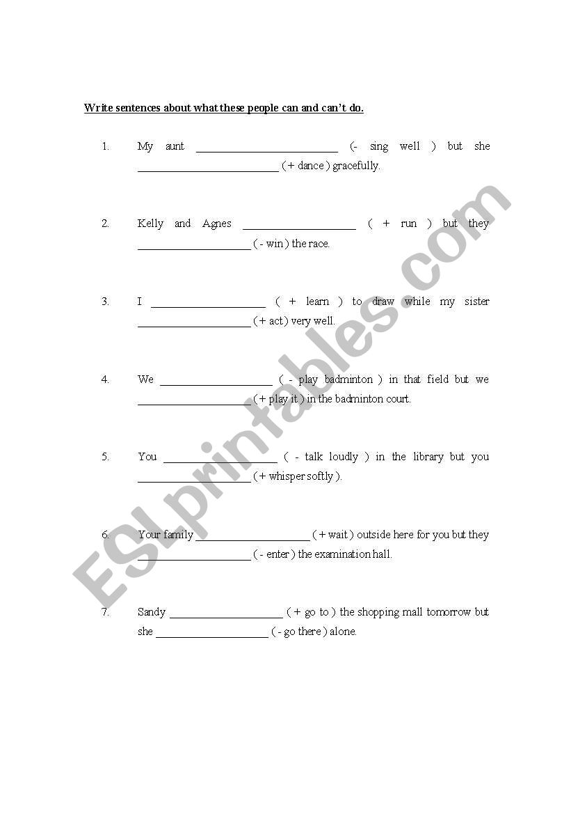 Can / Cant Do worksheet
