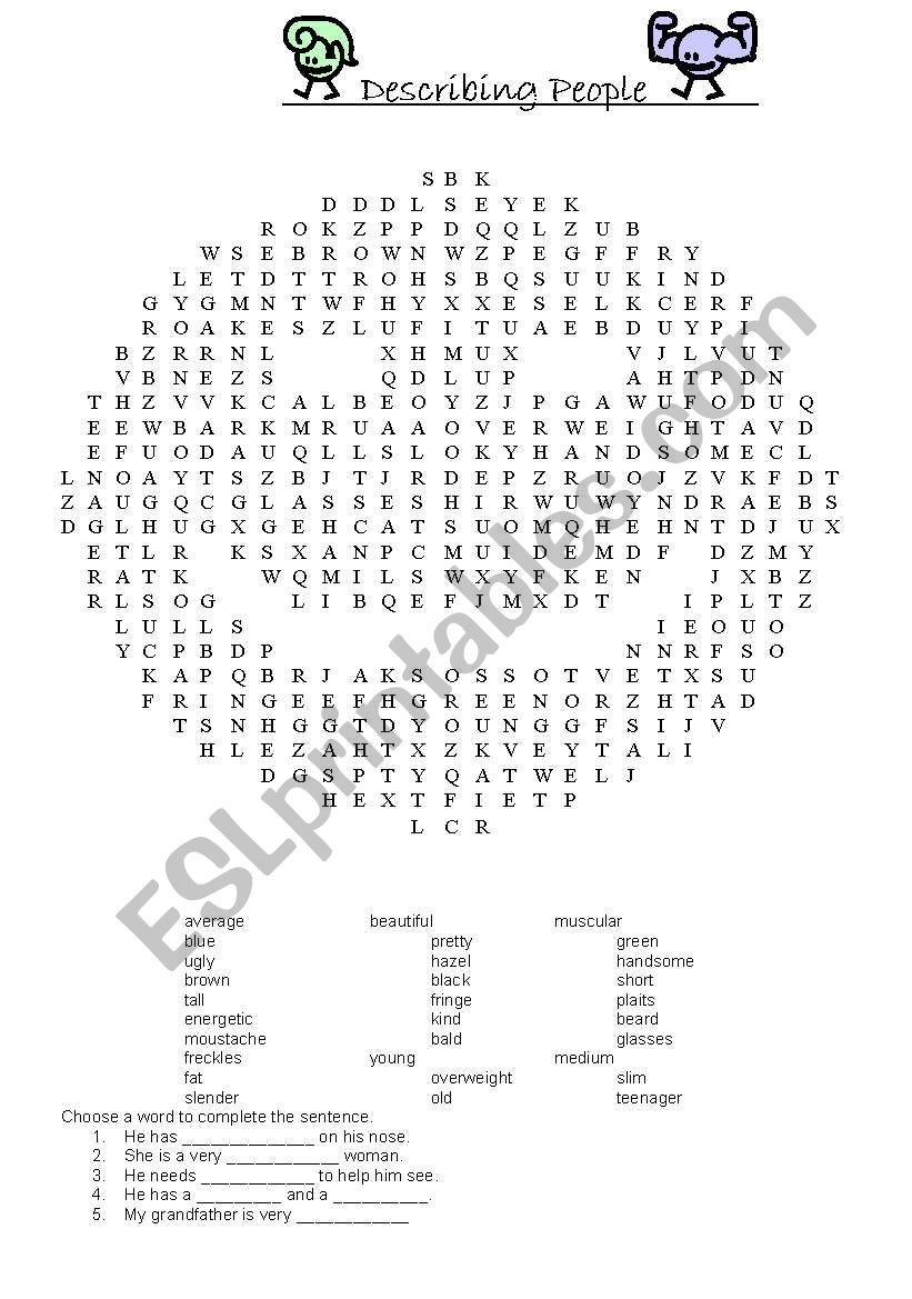 Describing People Wordsearch worksheet