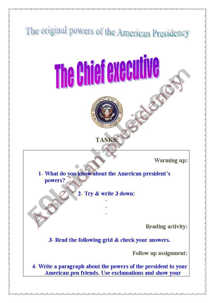 The American presidents powers (tasks + information) PROJECT