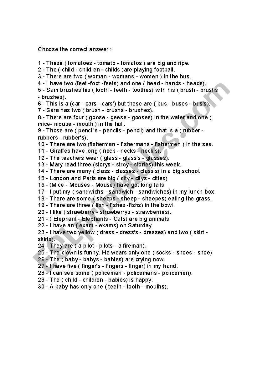 Practicing Plurals worksheet
