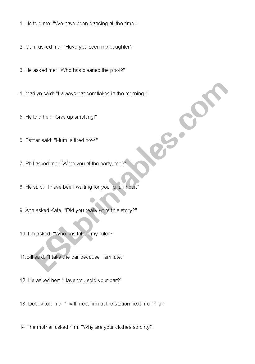Reported Speech 2 worksheet