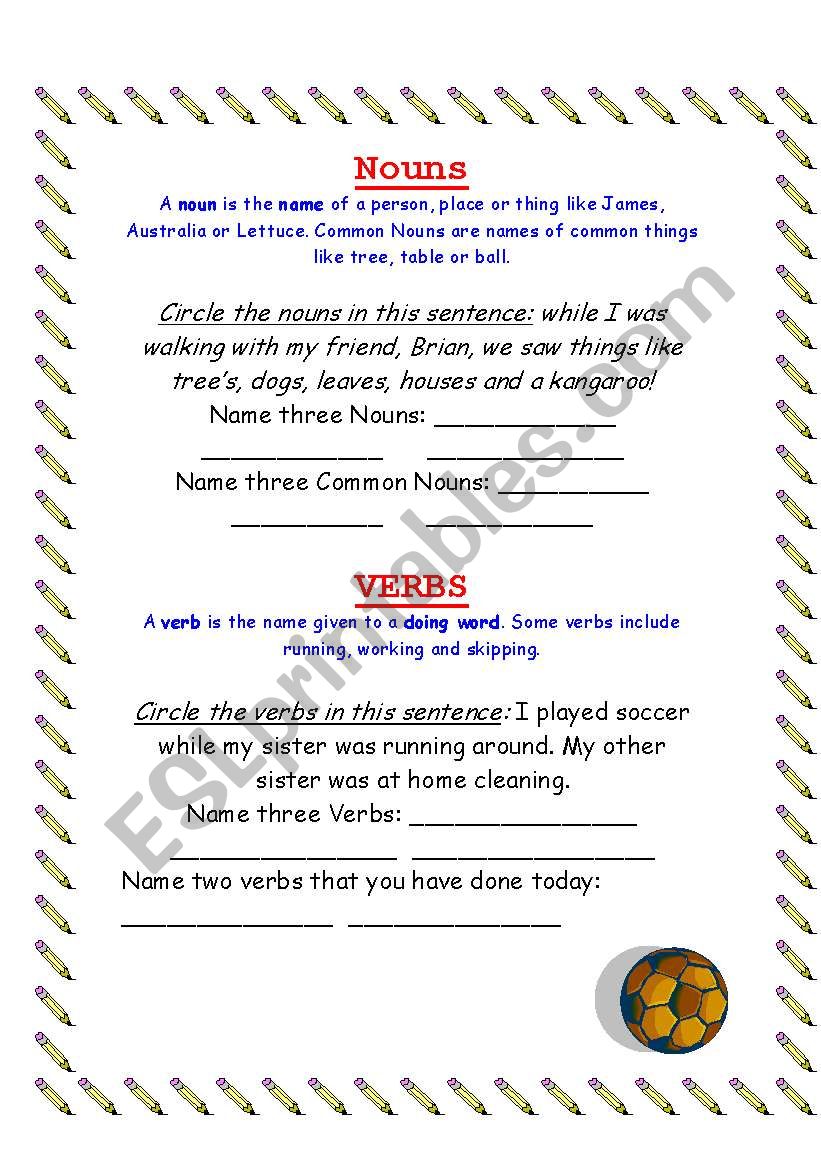 Nouns, Verbs worksheet
