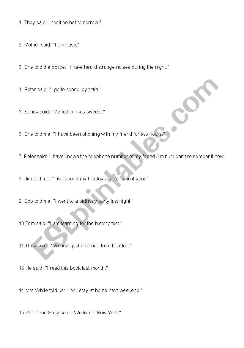 Reported Speech 3 worksheet