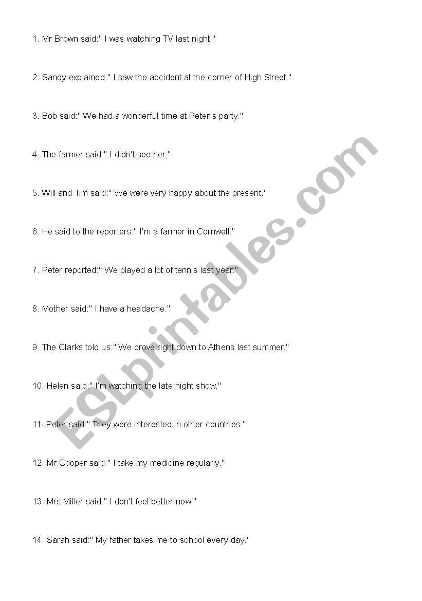 Reported speech 4 worksheet