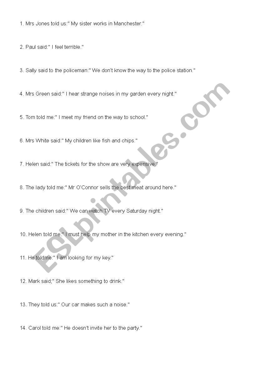 Reported Speech 5 worksheet