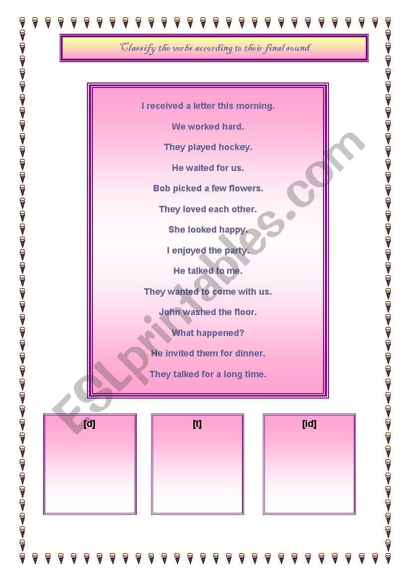 Pronouncing -ed (simple past) worksheet