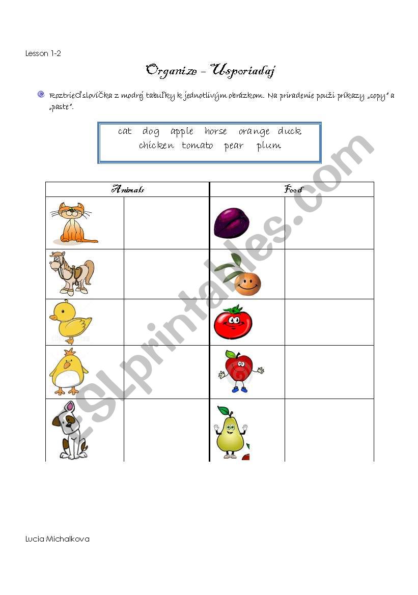 Organize worksheet