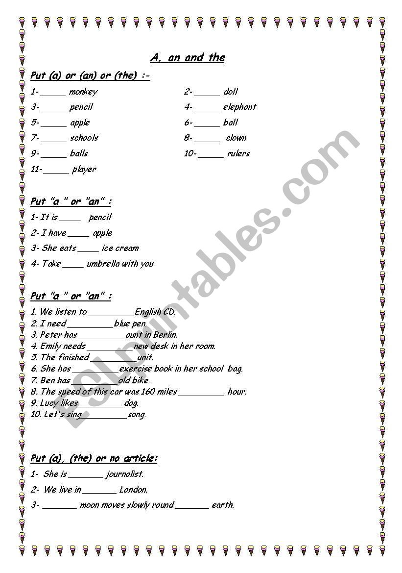 a-an-the worksheet