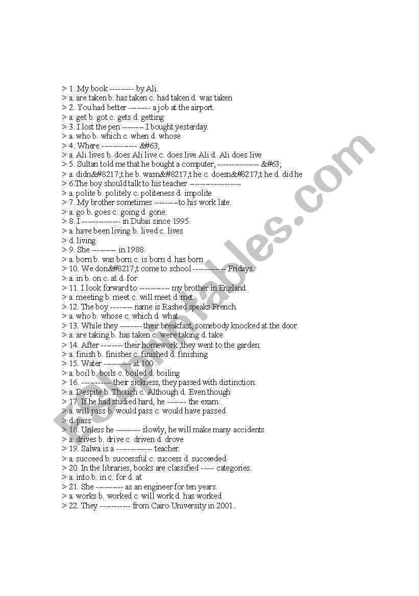 English Equations worksheet