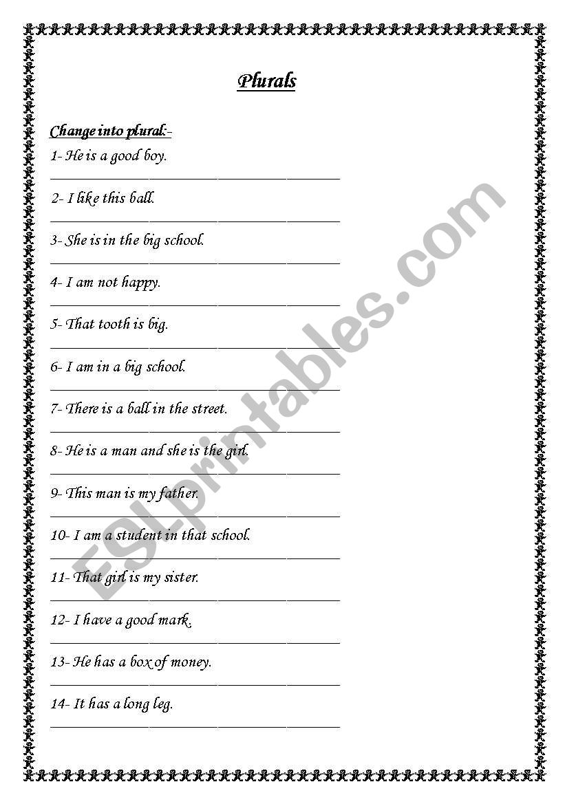 Plurals worksheet