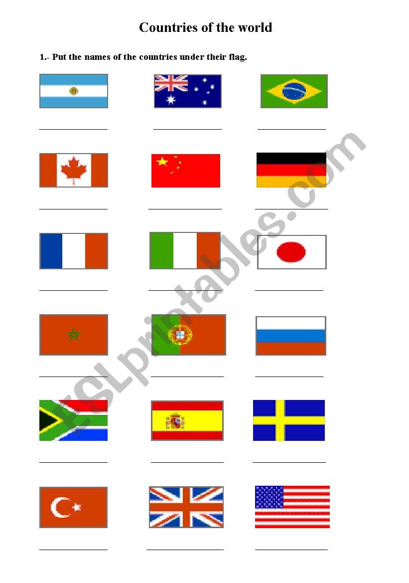 Flags of the world worksheet