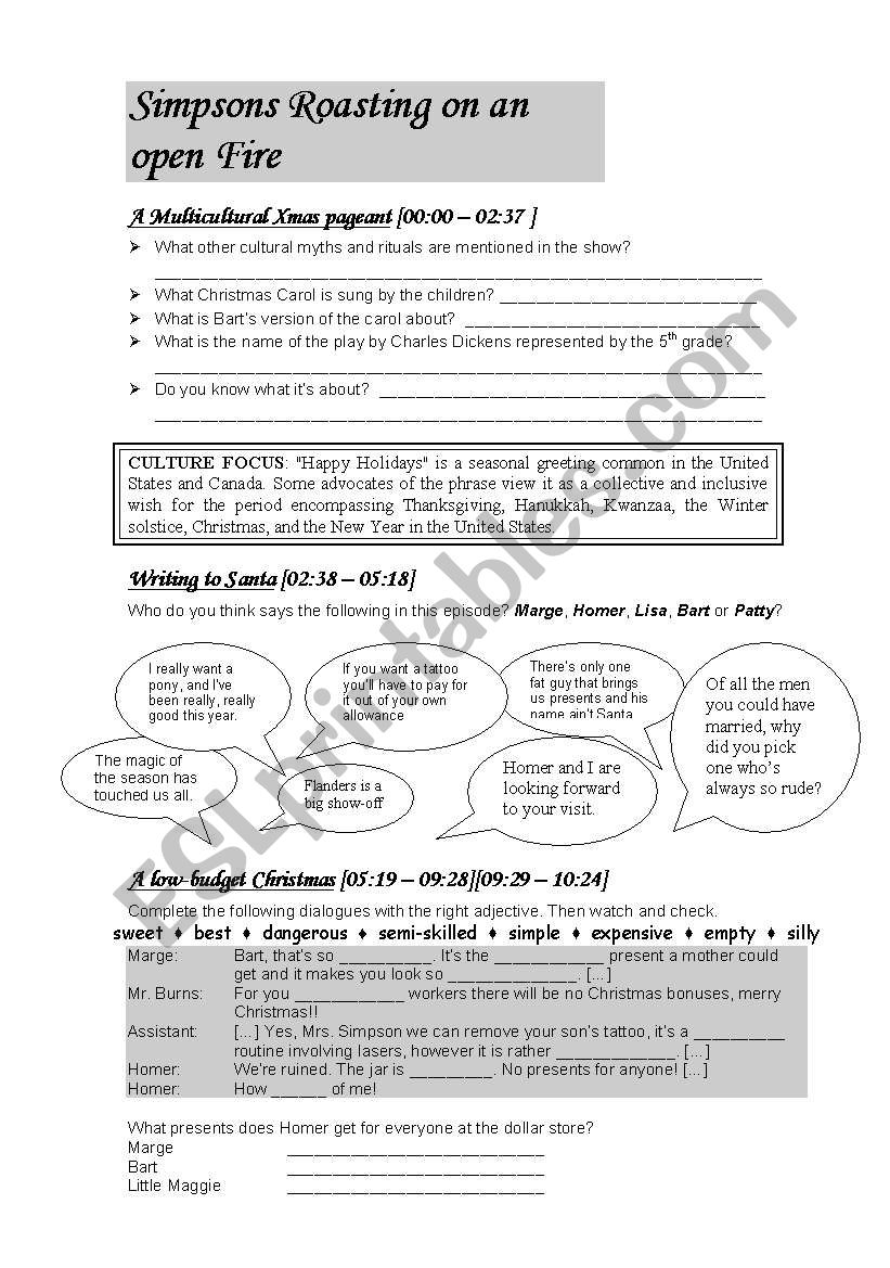 The Simpsons Christmas worksheet