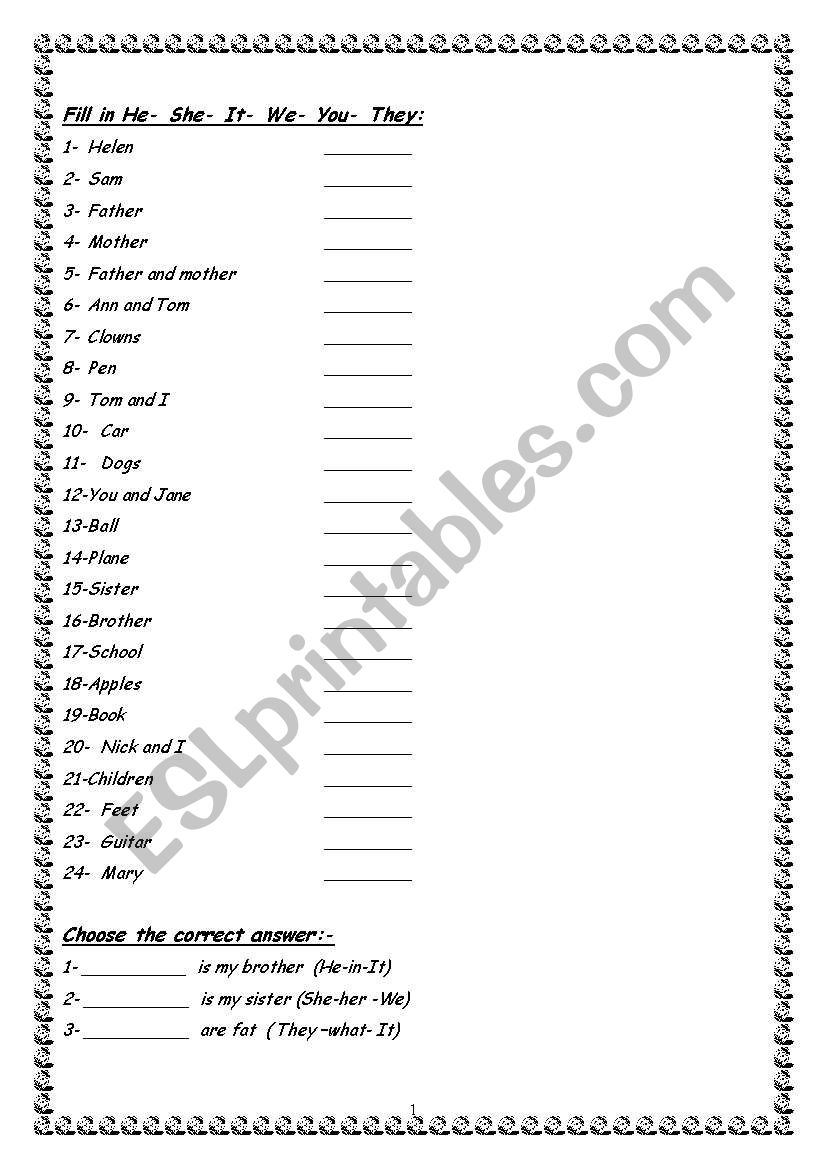 Personal Pronouns worksheet