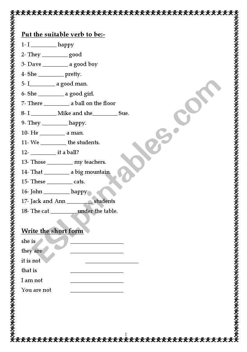 Verb to Be worksheet