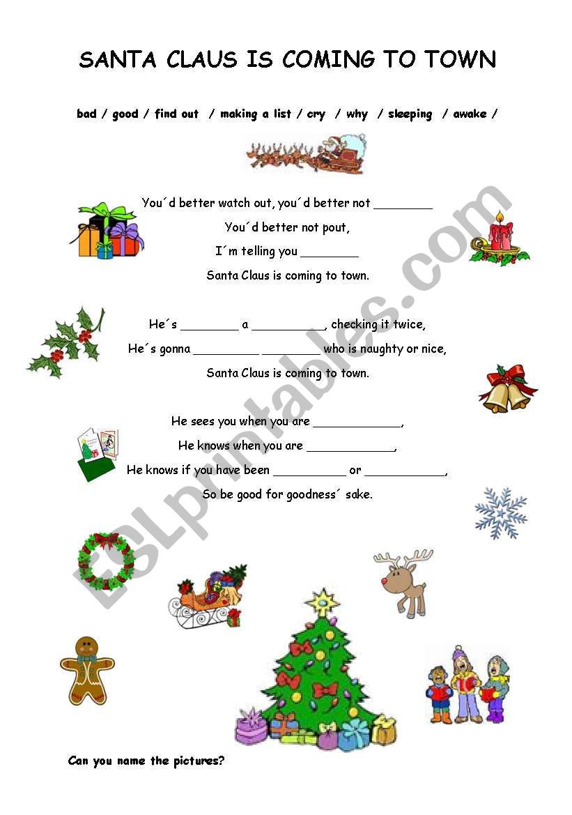 Santa Claus is coming to town worksheet