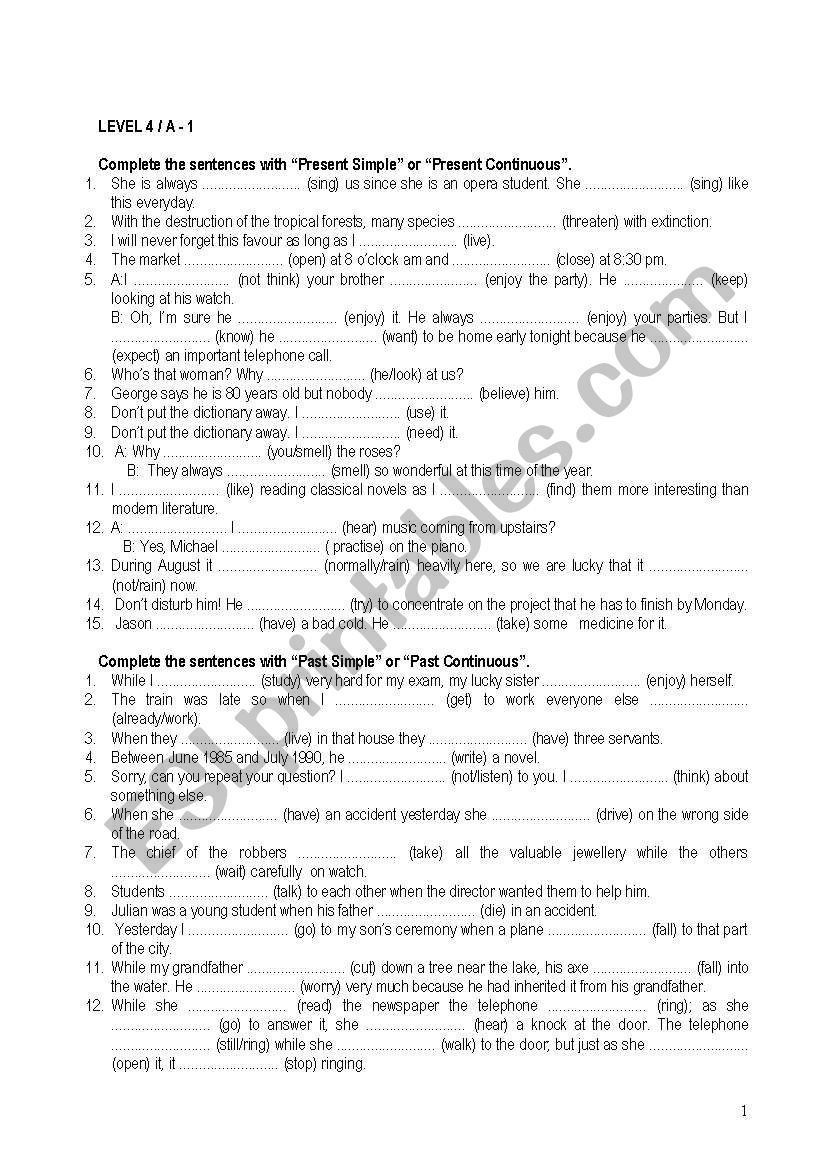 TENSE REVIEW worksheet