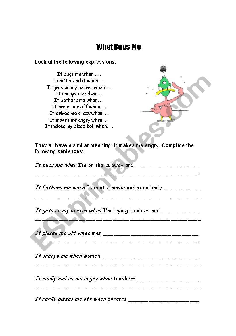 what bugs me? worksheet