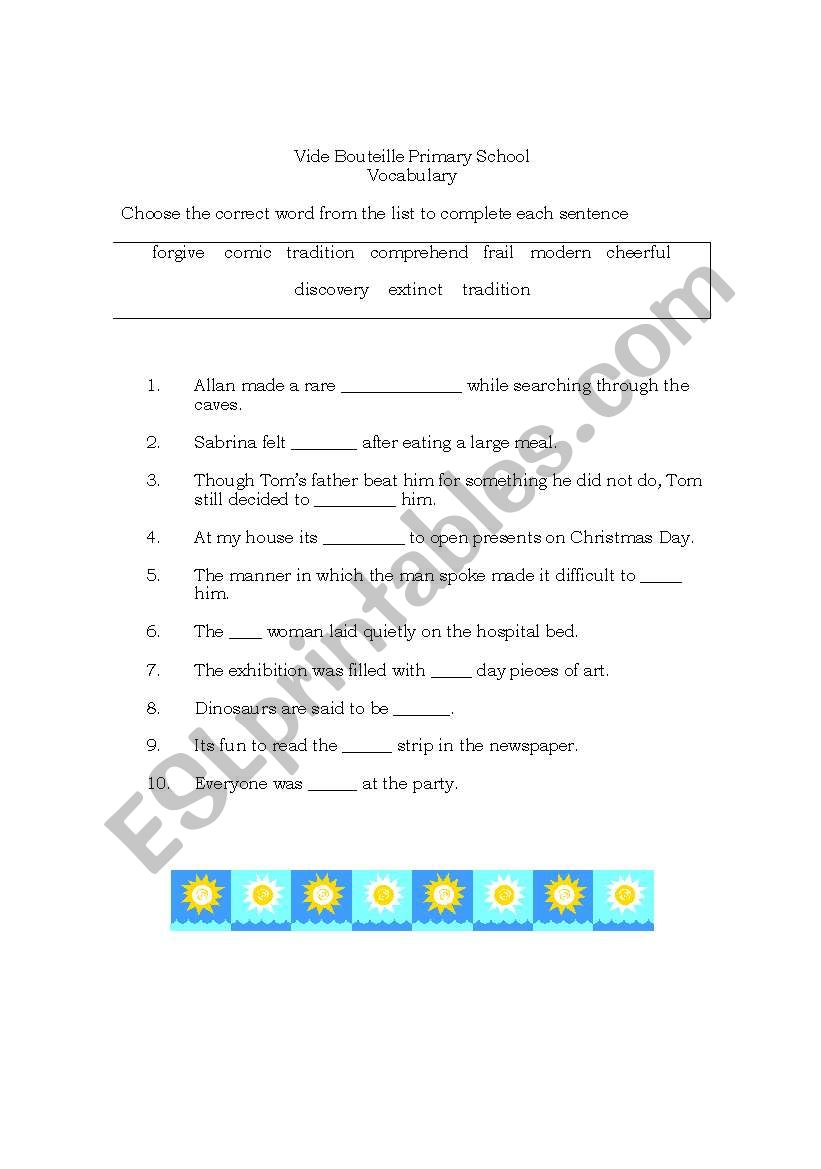 Vocabulary worksheet