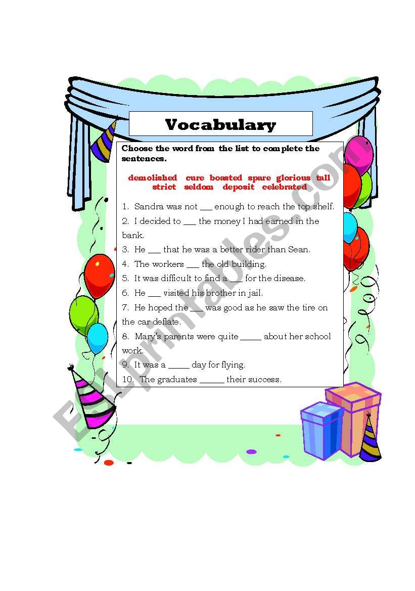 Vocabulary Worksheet worksheet