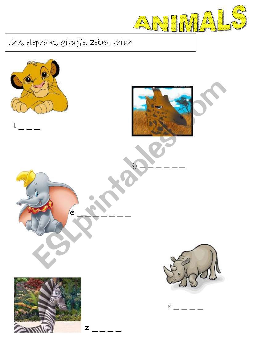 English Adventure 1 - Animals worksheet