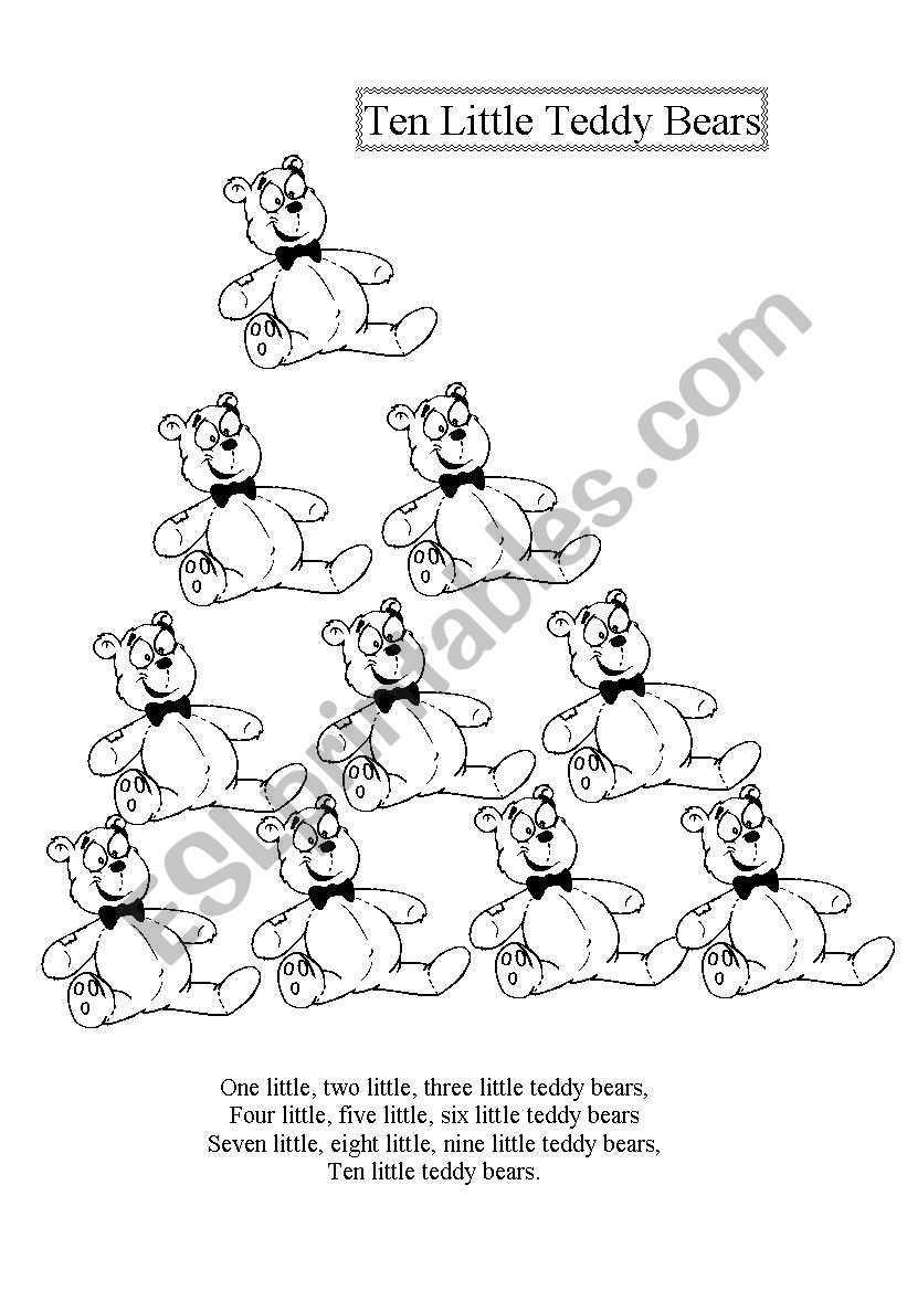 SONG : Ten Little Teddy Bears worksheet