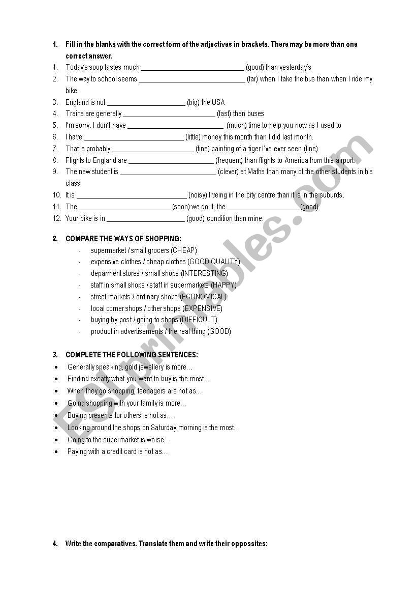 Comparative worksheet