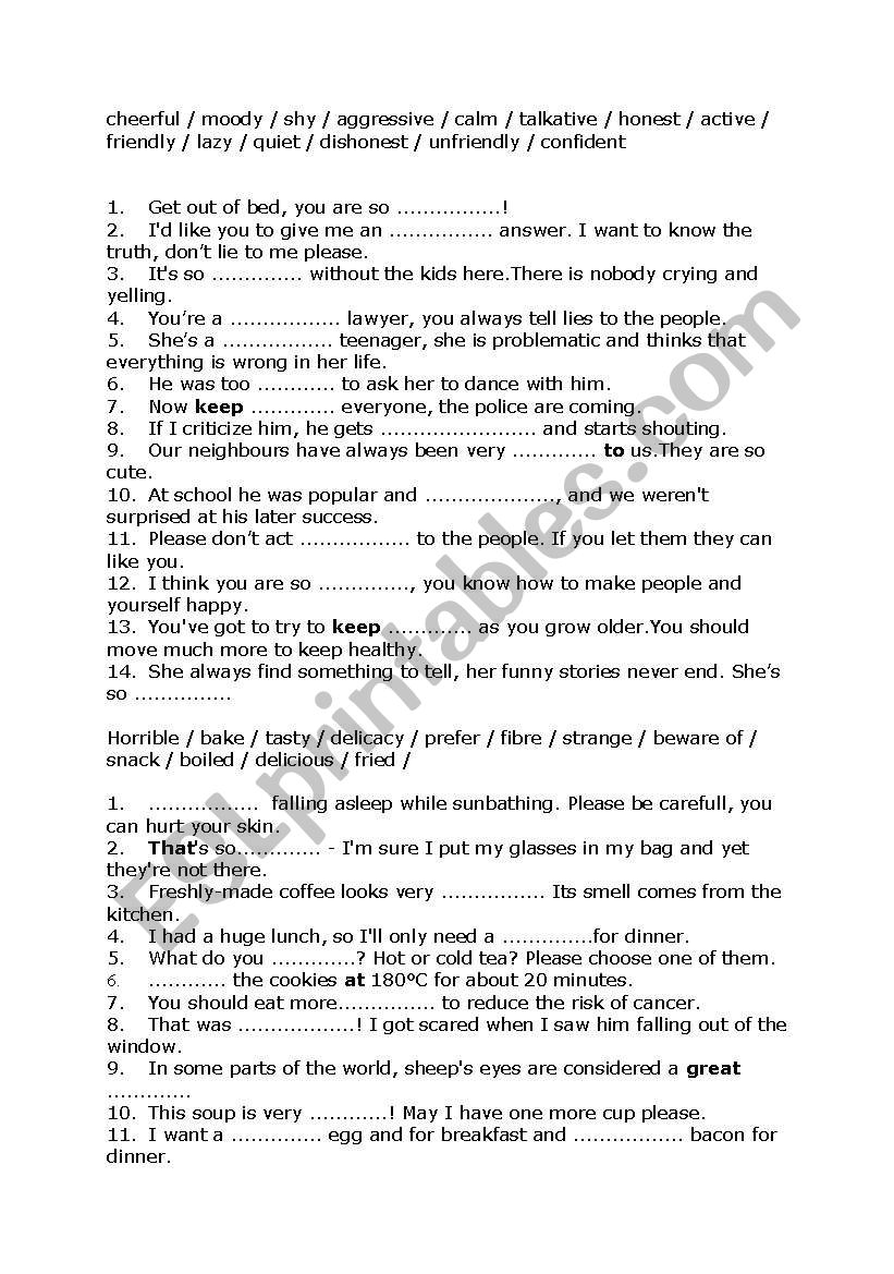 vocabulary worksheet