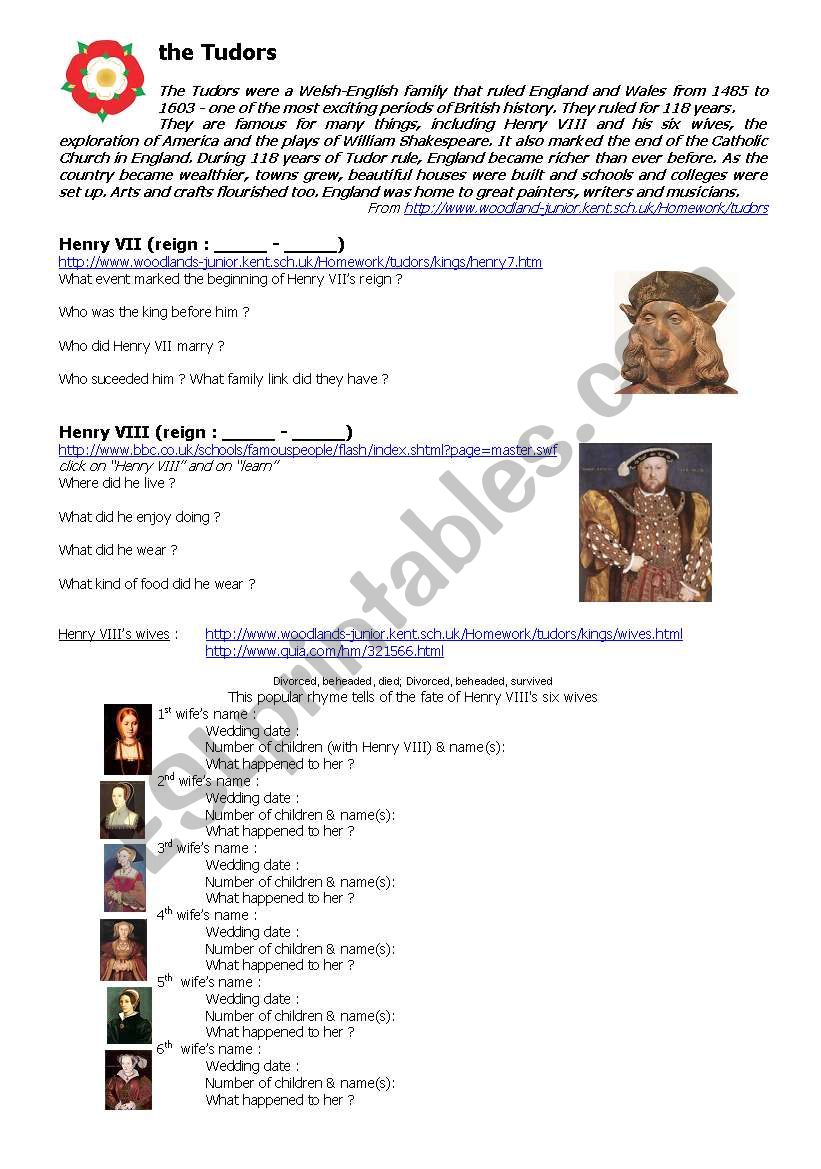 the Tudors worksheet