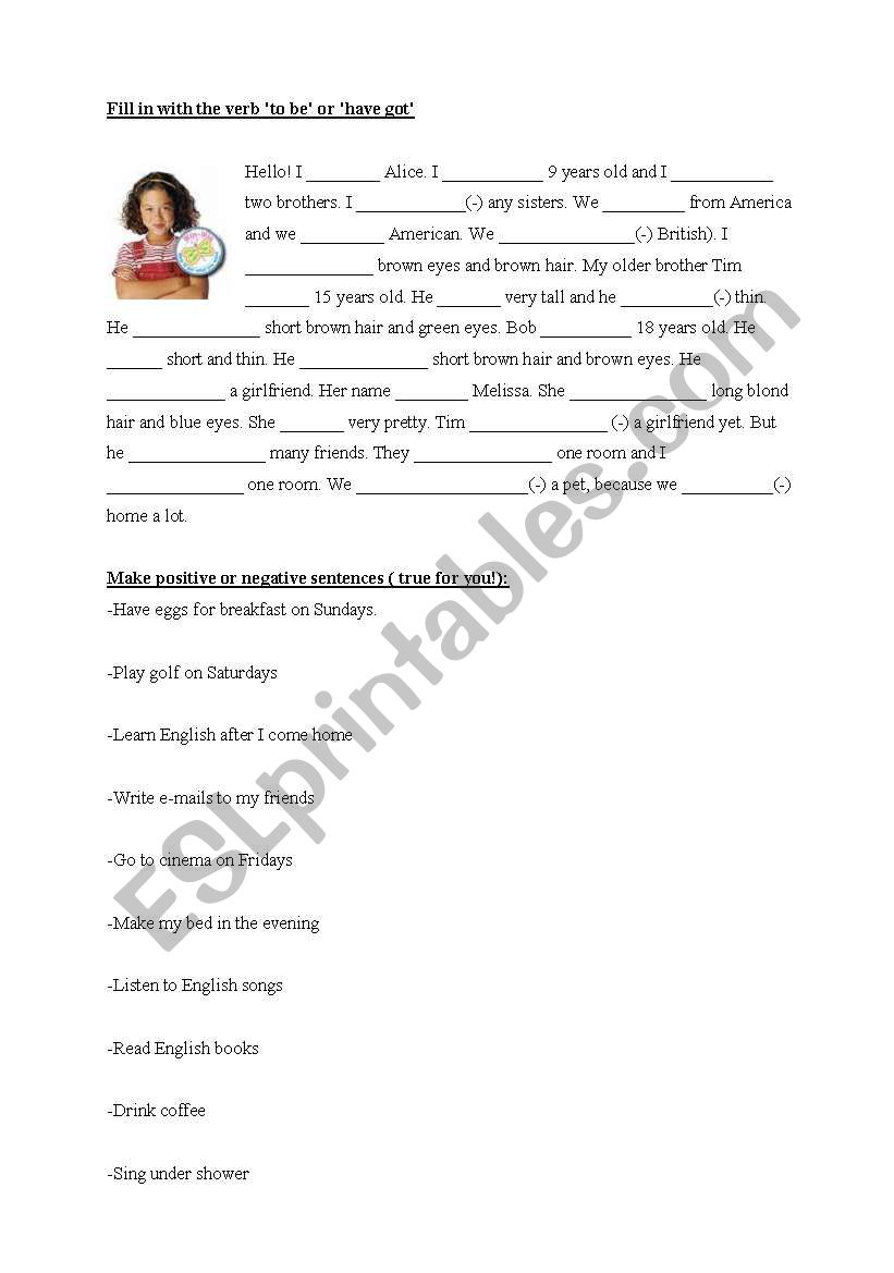 Verbs to be and have got worksheet