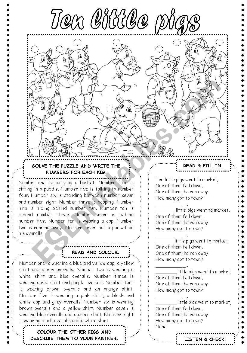 Ten little pigs worksheet