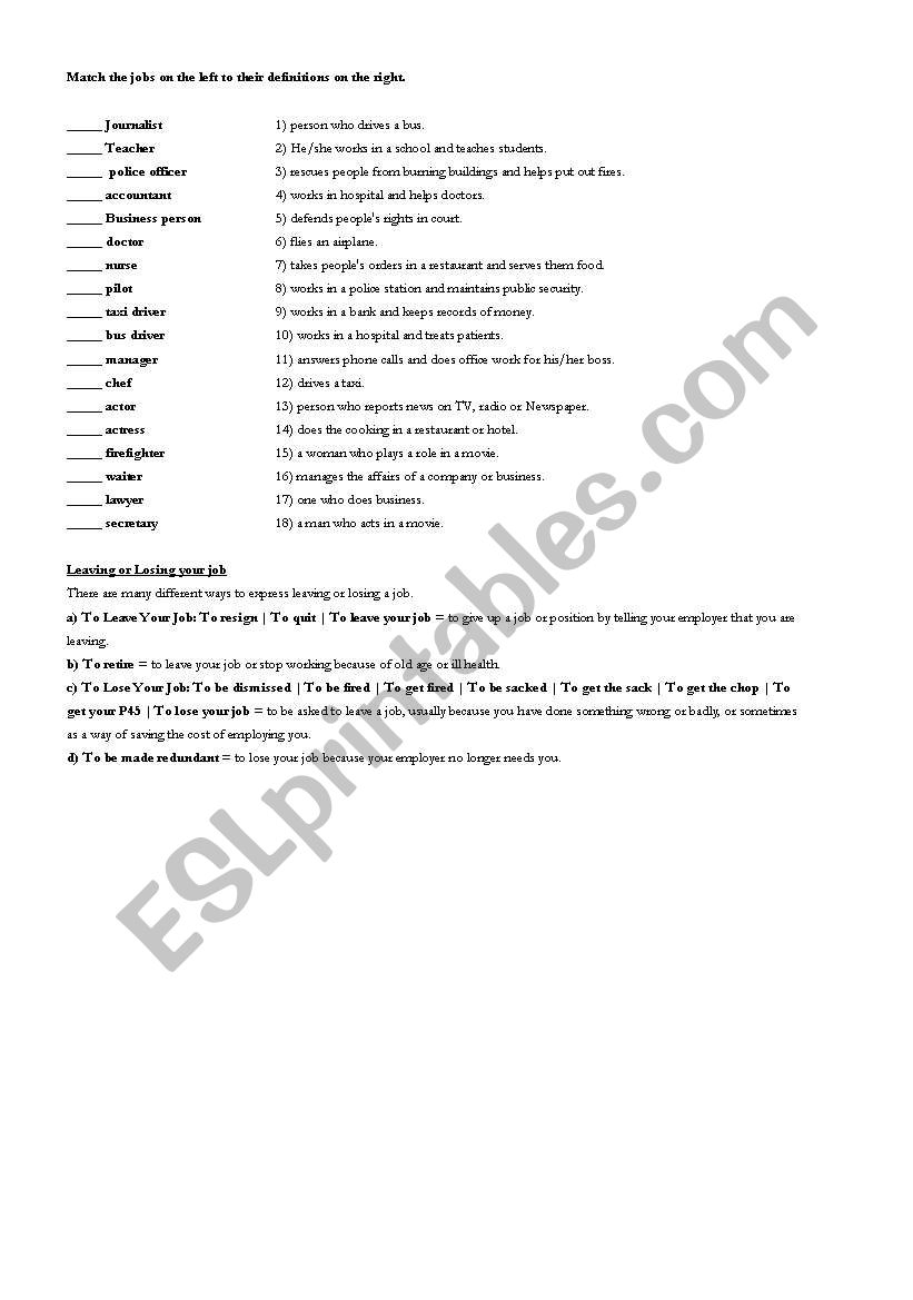 Jobs worksheet
