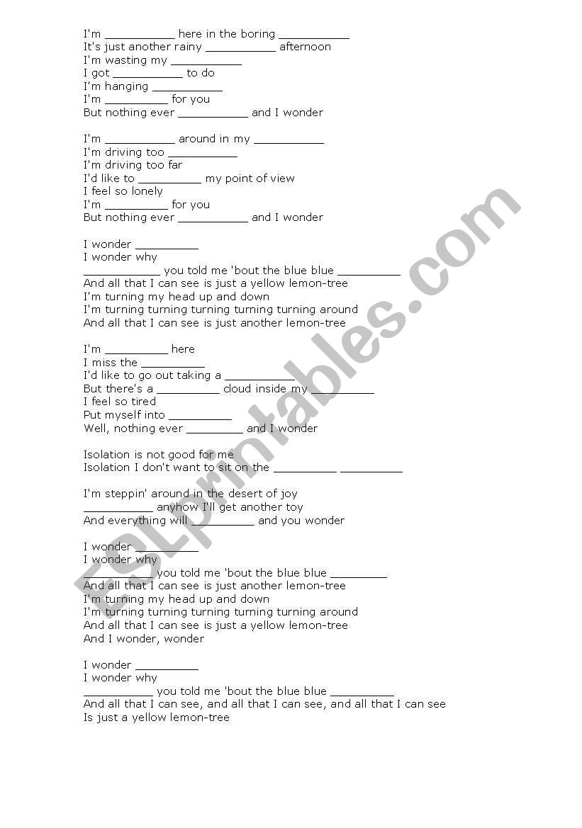 LEMON TREE SONG worksheet