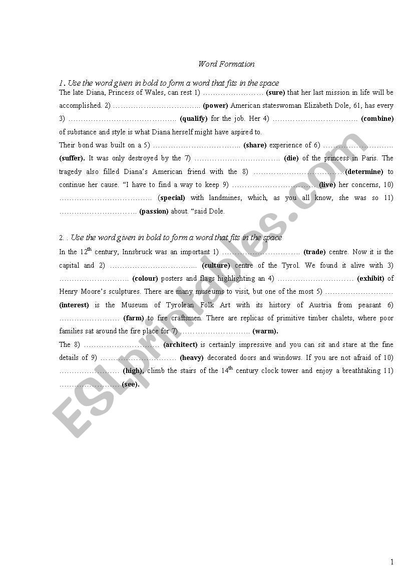 Word Formation (2 exercises) worksheet