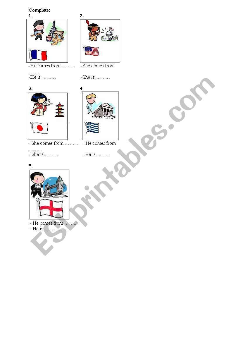 COUNTRIES NATIONALITIES  worksheet