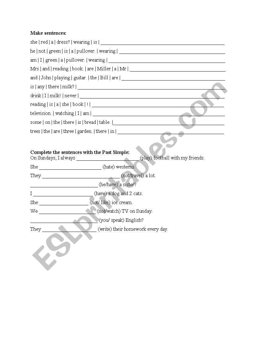 Sentences worksheet