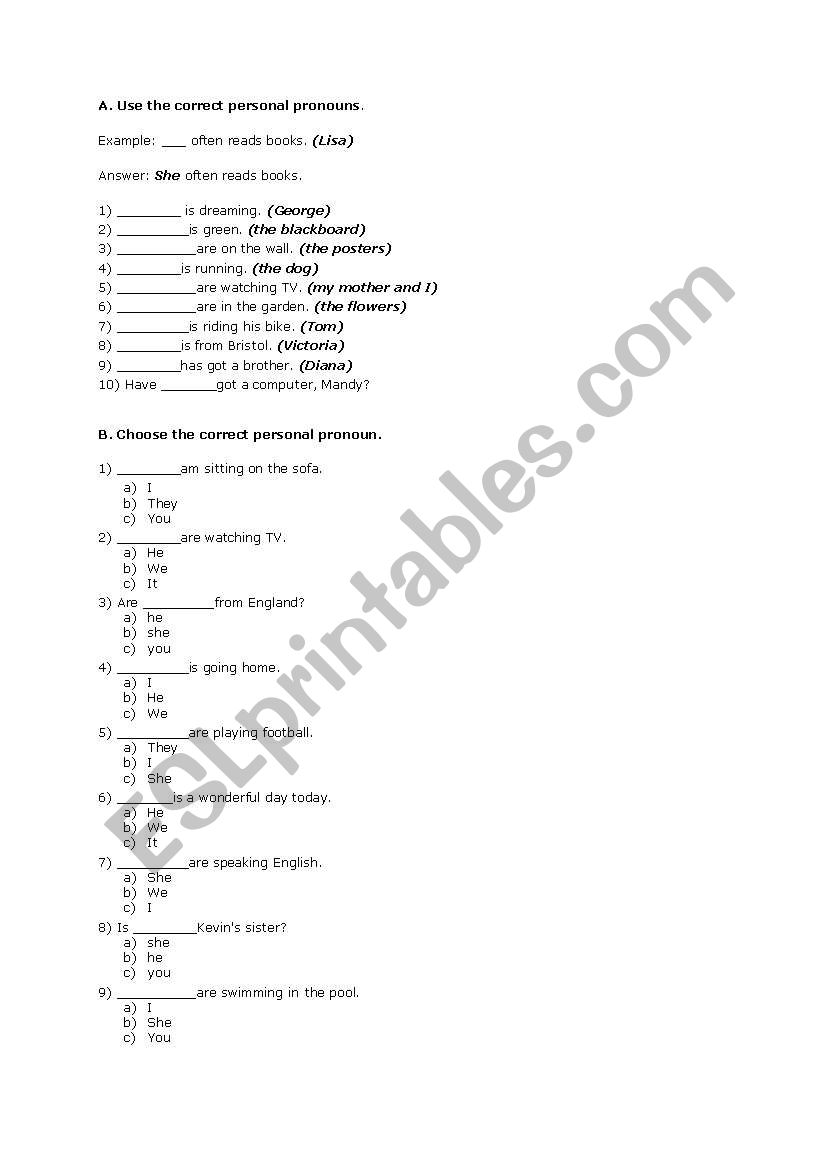 personal pronouns worksheet