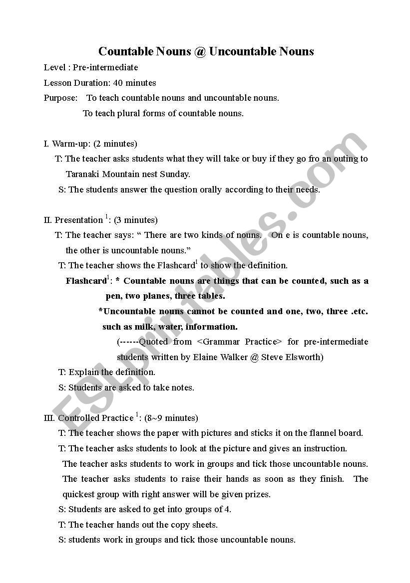 Countable Nouns vs Uncountable Nouns