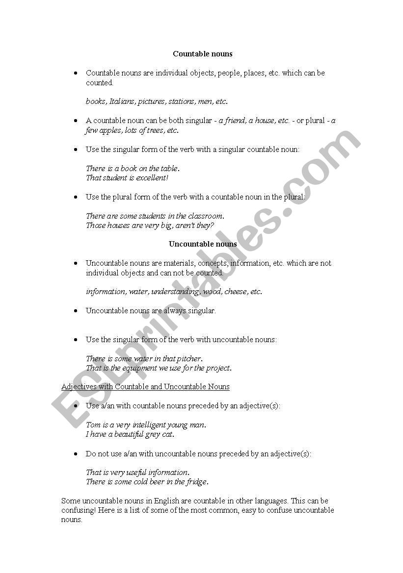 Countable nouns worksheet
